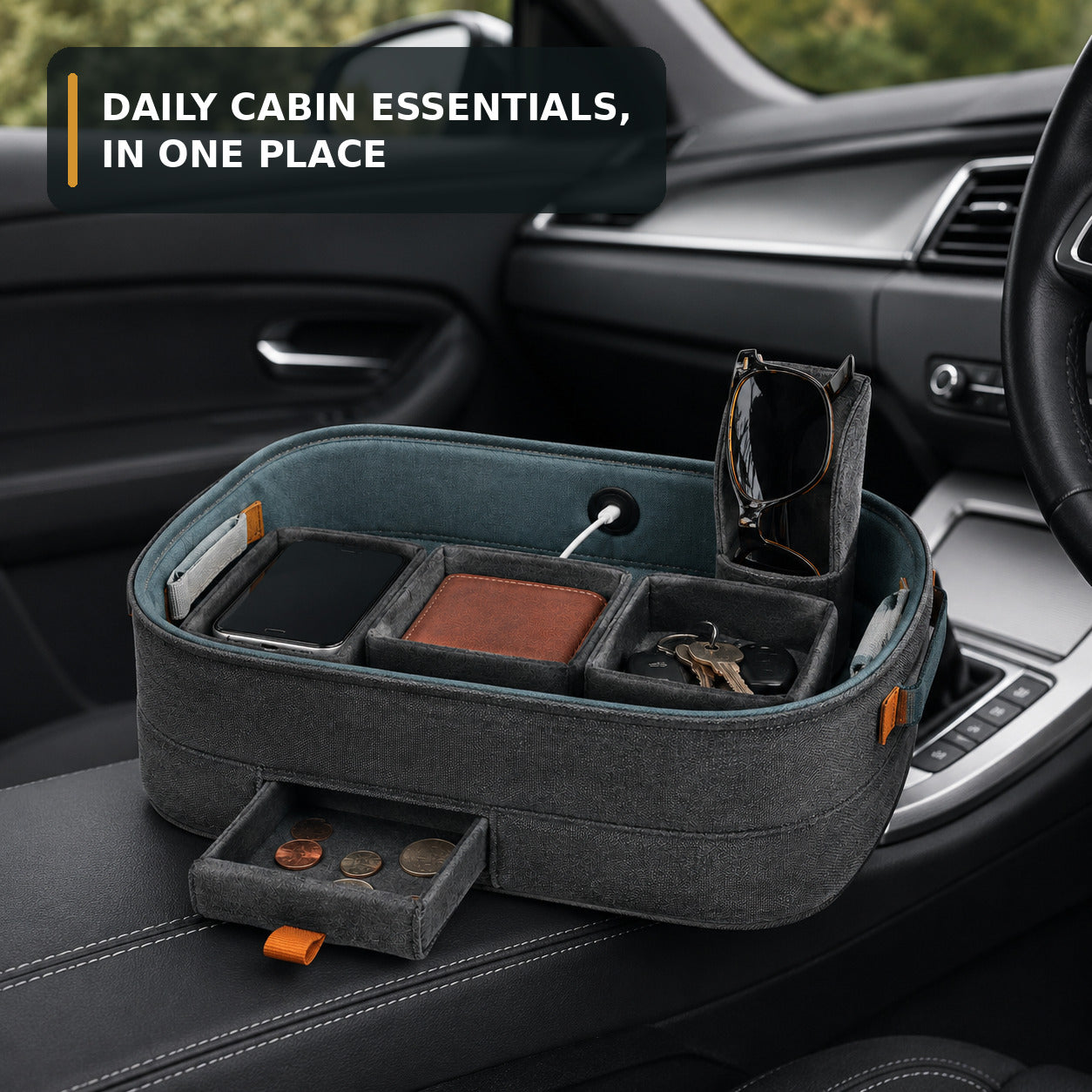 Portable Car Cabin Valet Caddy with Modular Felt Pods