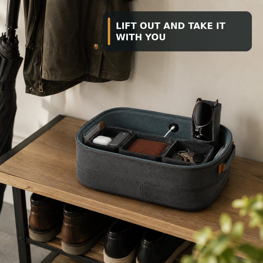 Portable Car Cabin Valet Caddy with Modular Felt Pods