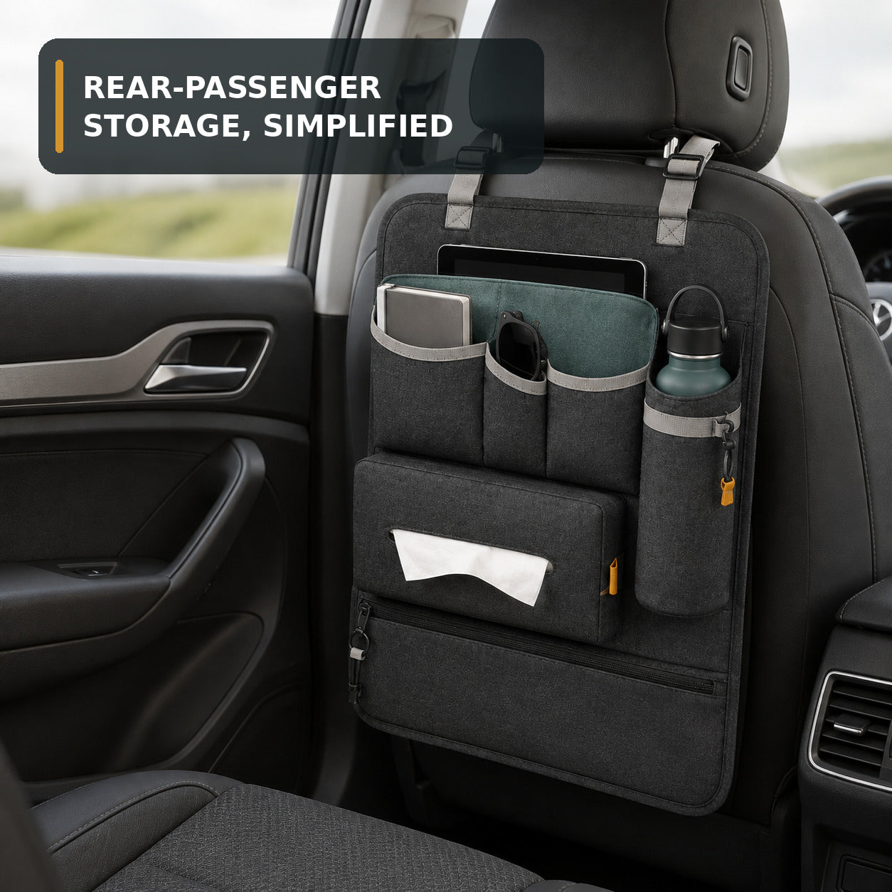 Rear Passenger Car Organiser with Detachable Crossbody Pouch