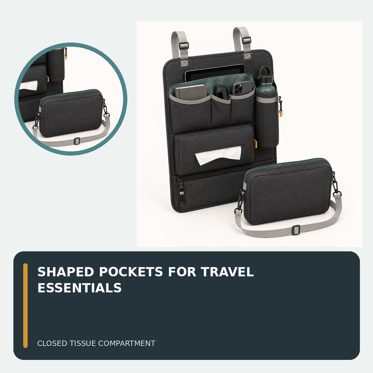 Rear Passenger Car Organiser with Detachable Crossbody Pouch