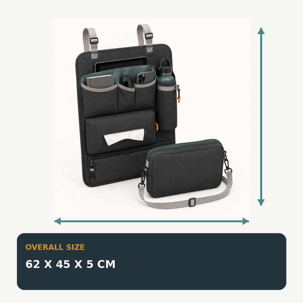 Rear Passenger Car Organiser with Detachable Crossbody Pouch