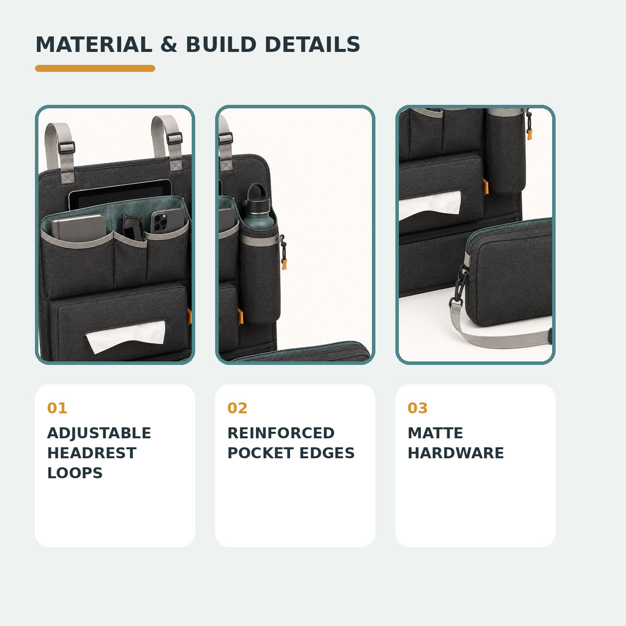 Rear Passenger Car Organiser with Detachable Crossbody Pouch