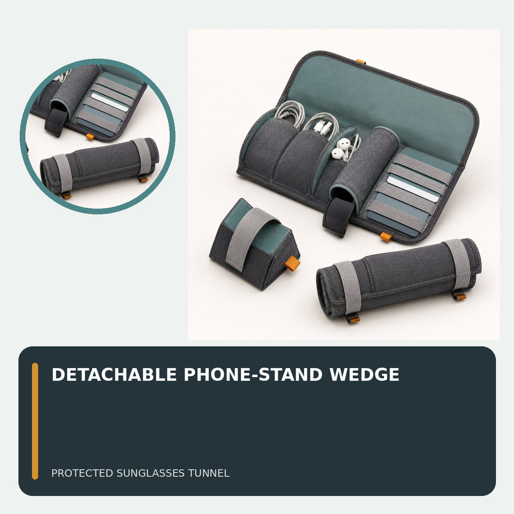 Car Cabin Tech Roll with Padded Cable and Sunglasses Storage