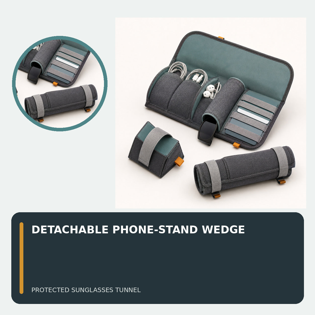 Car Cabin Tech Roll with Padded Cable and Sunglasses Storage