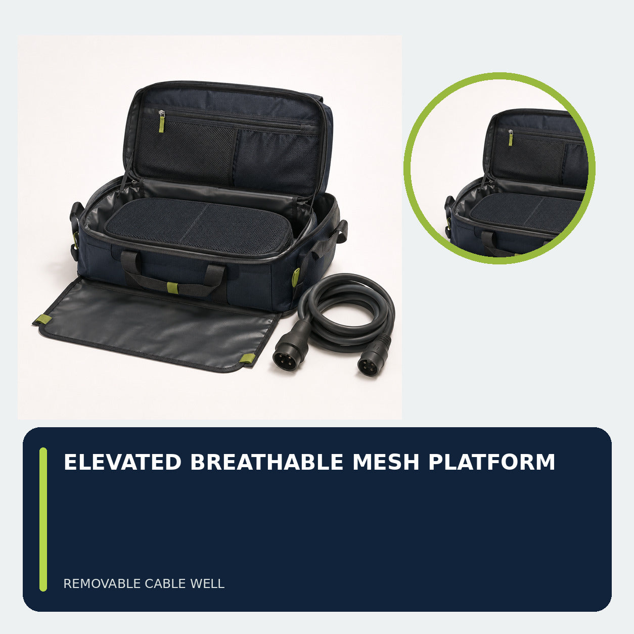 EV Charging Cable Boot Case with Mesh Platform and Ground Flap
