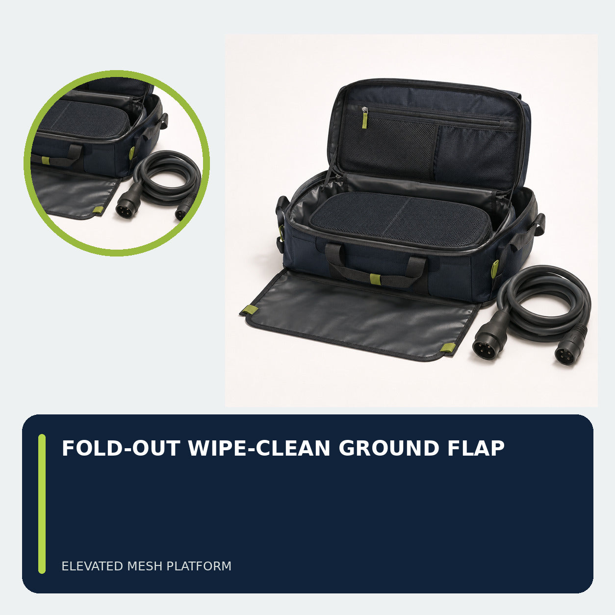 EV Charging Cable Boot Case with Mesh Platform and Ground Flap