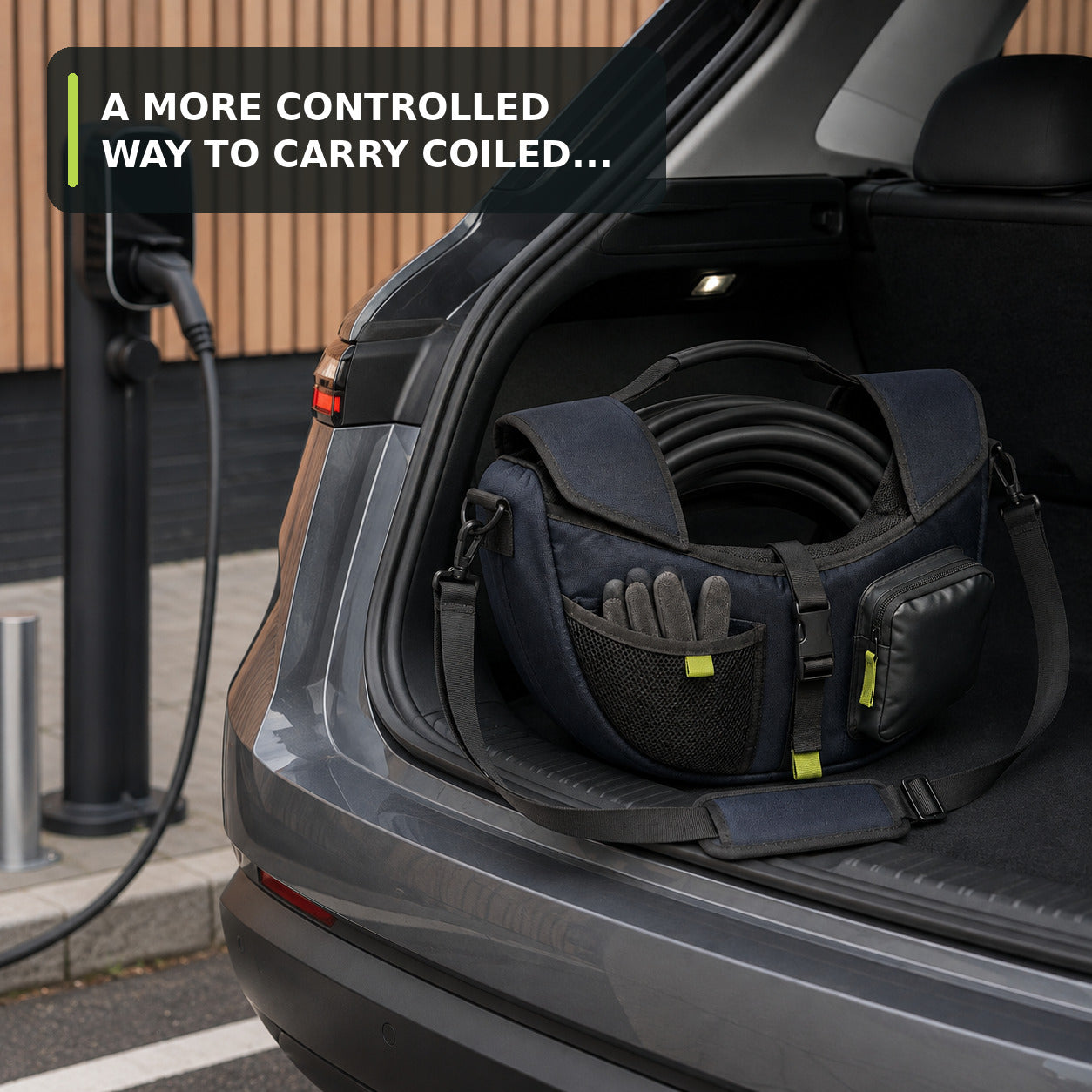 Padded EV Charging Cable Carry Sling with Glove Pocket