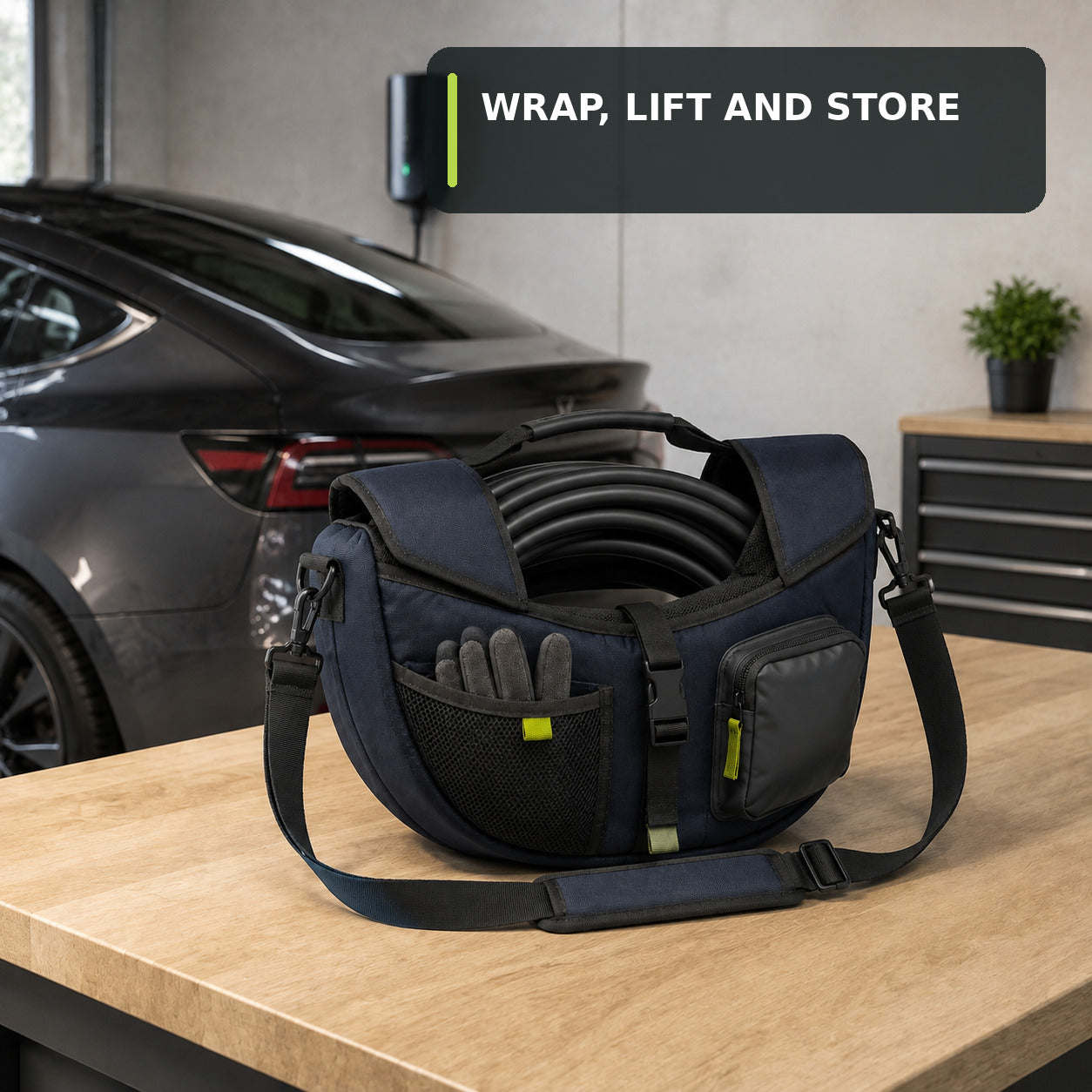 Padded EV Charging Cable Carry Sling with Glove Pocket