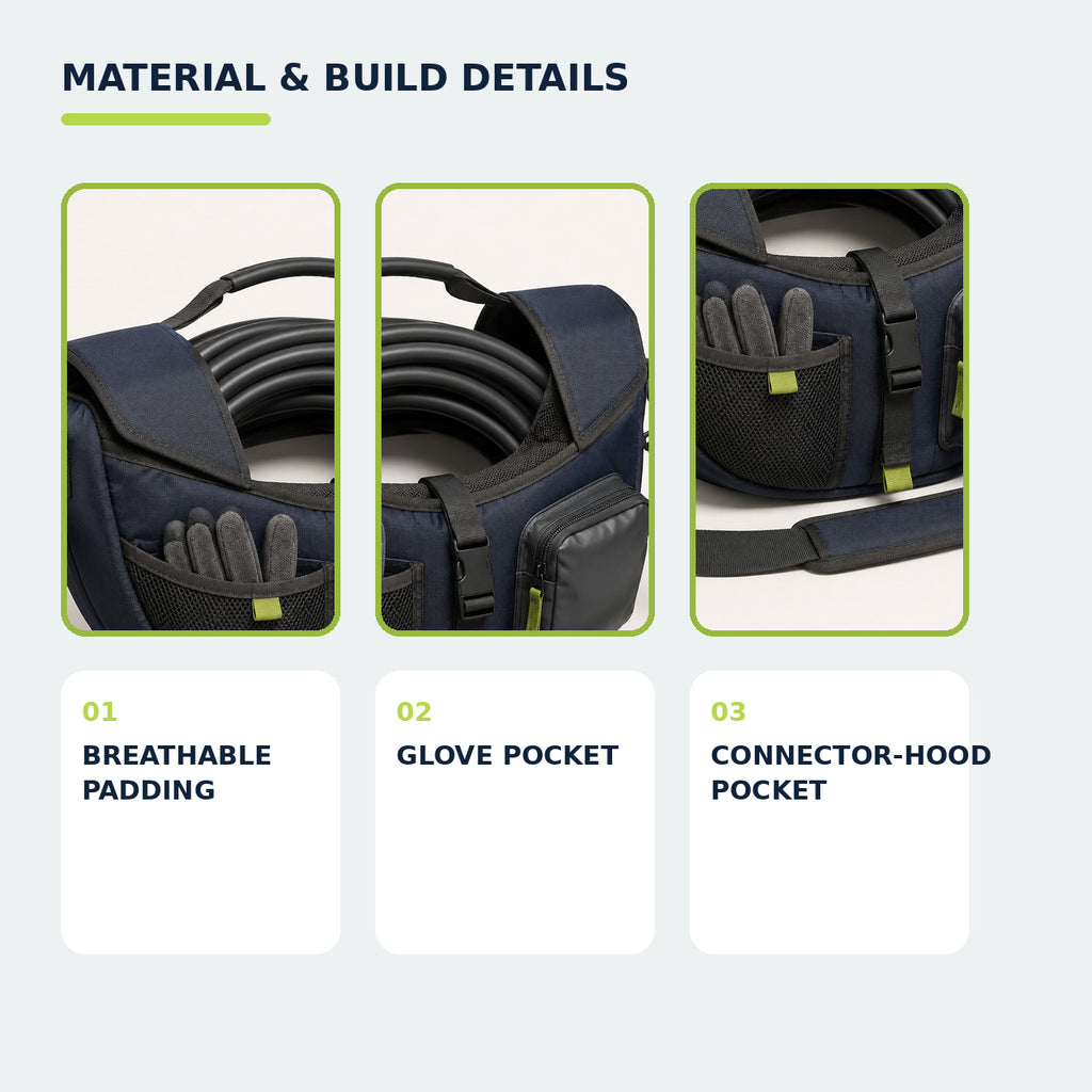 Padded EV Charging Cable Carry Sling with Glove Pocket