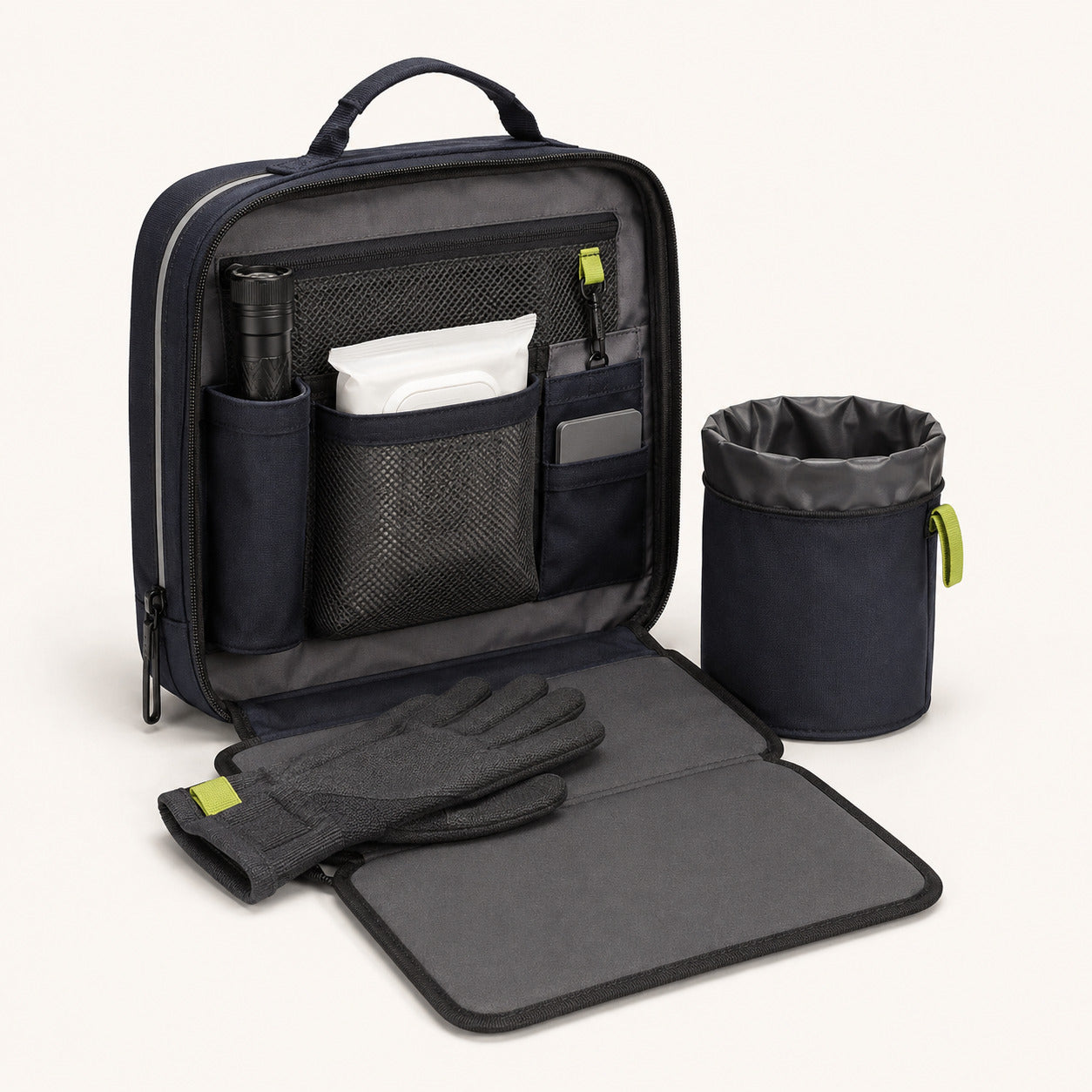Night Charging Essentials Pouch with Fold-Out Kneeling Pad