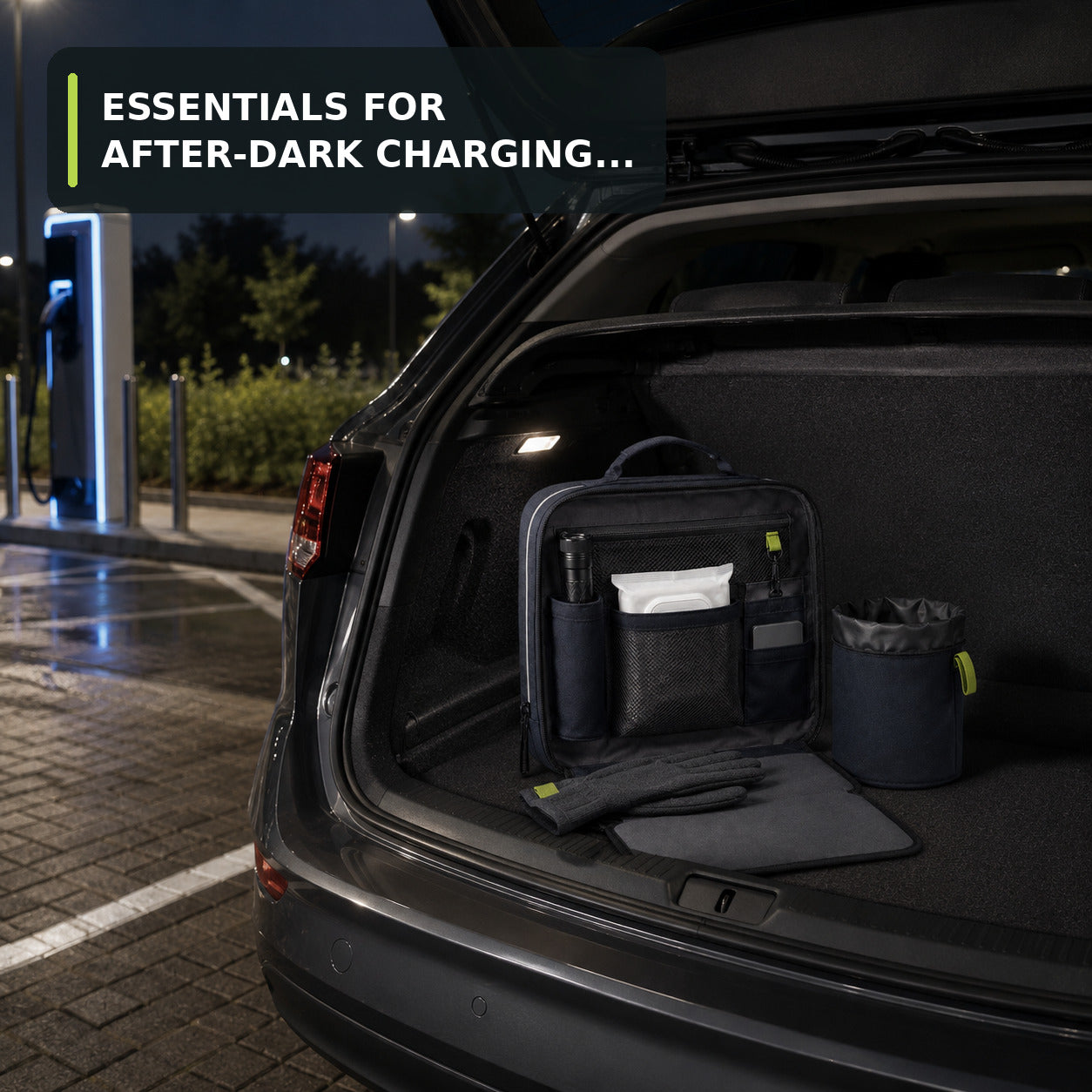 Night Charging Essentials Pouch with Fold-Out Kneeling Pad