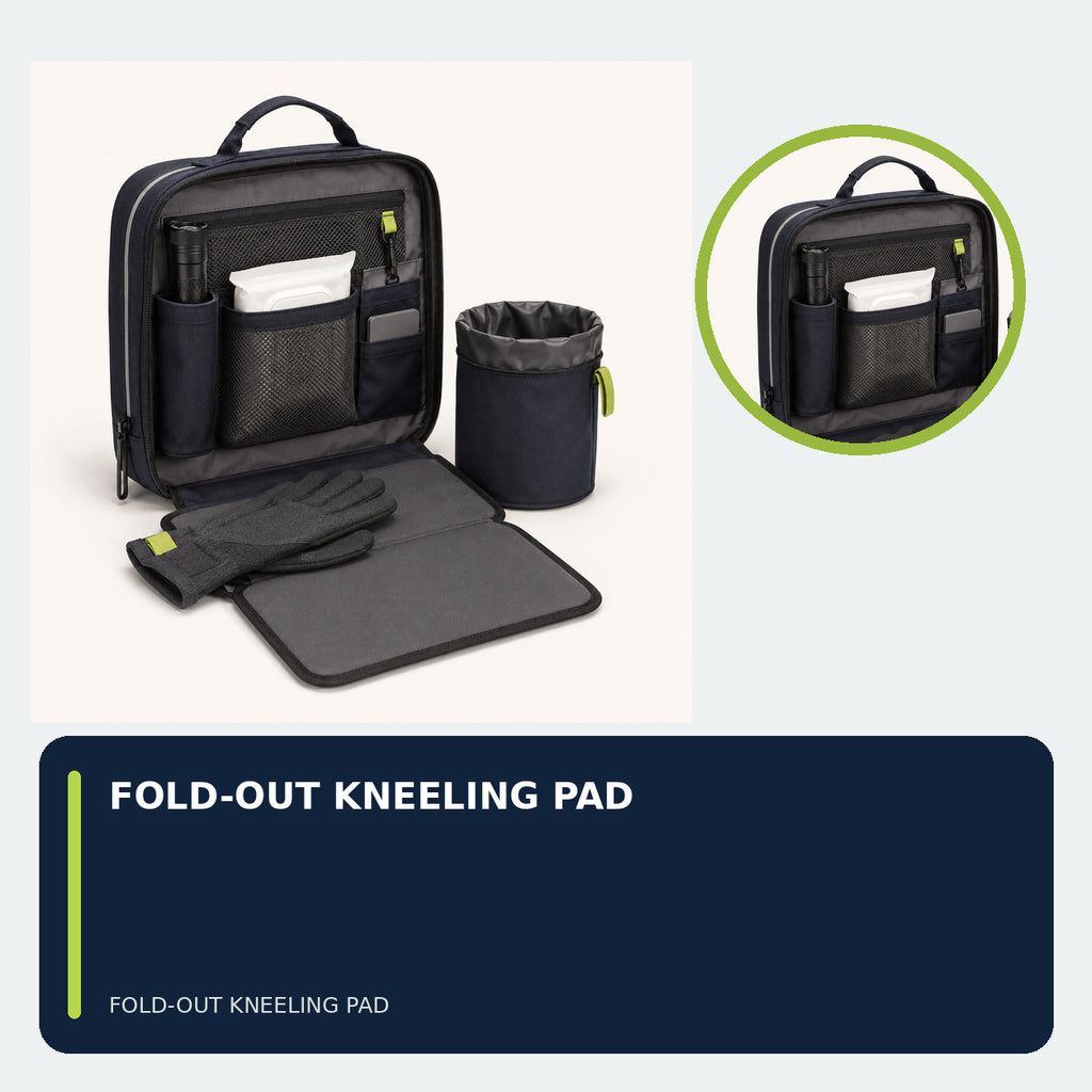 Night Charging Essentials Pouch with Fold-Out Kneeling Pad
