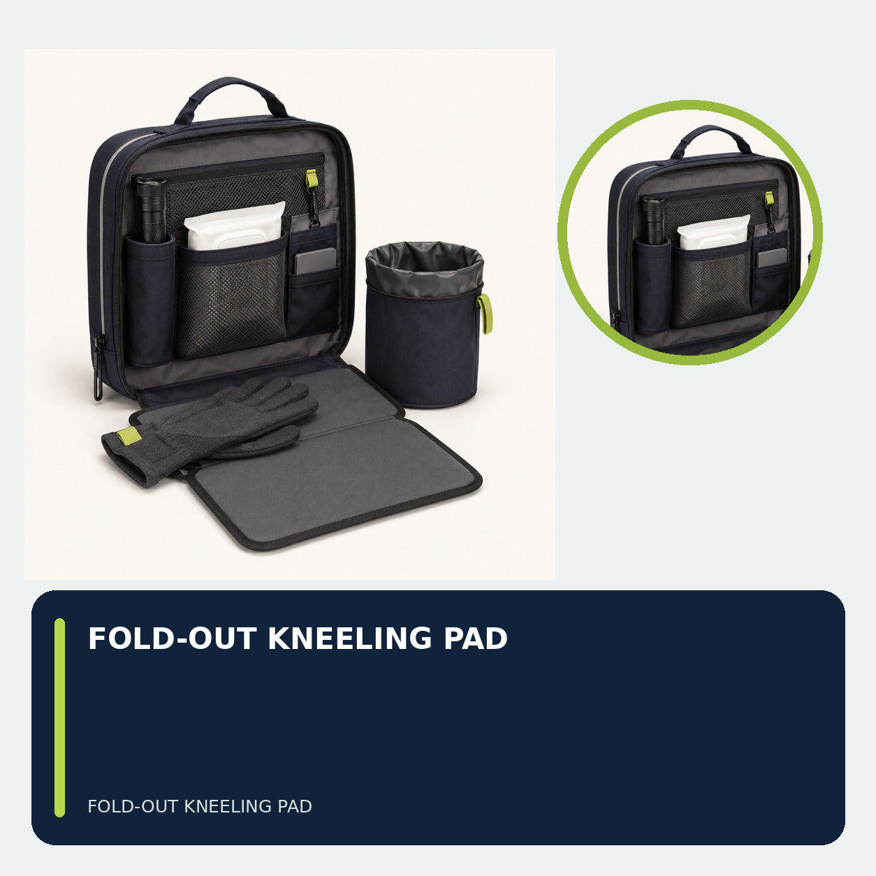 Night Charging Essentials Pouch with Fold-Out Kneeling Pad