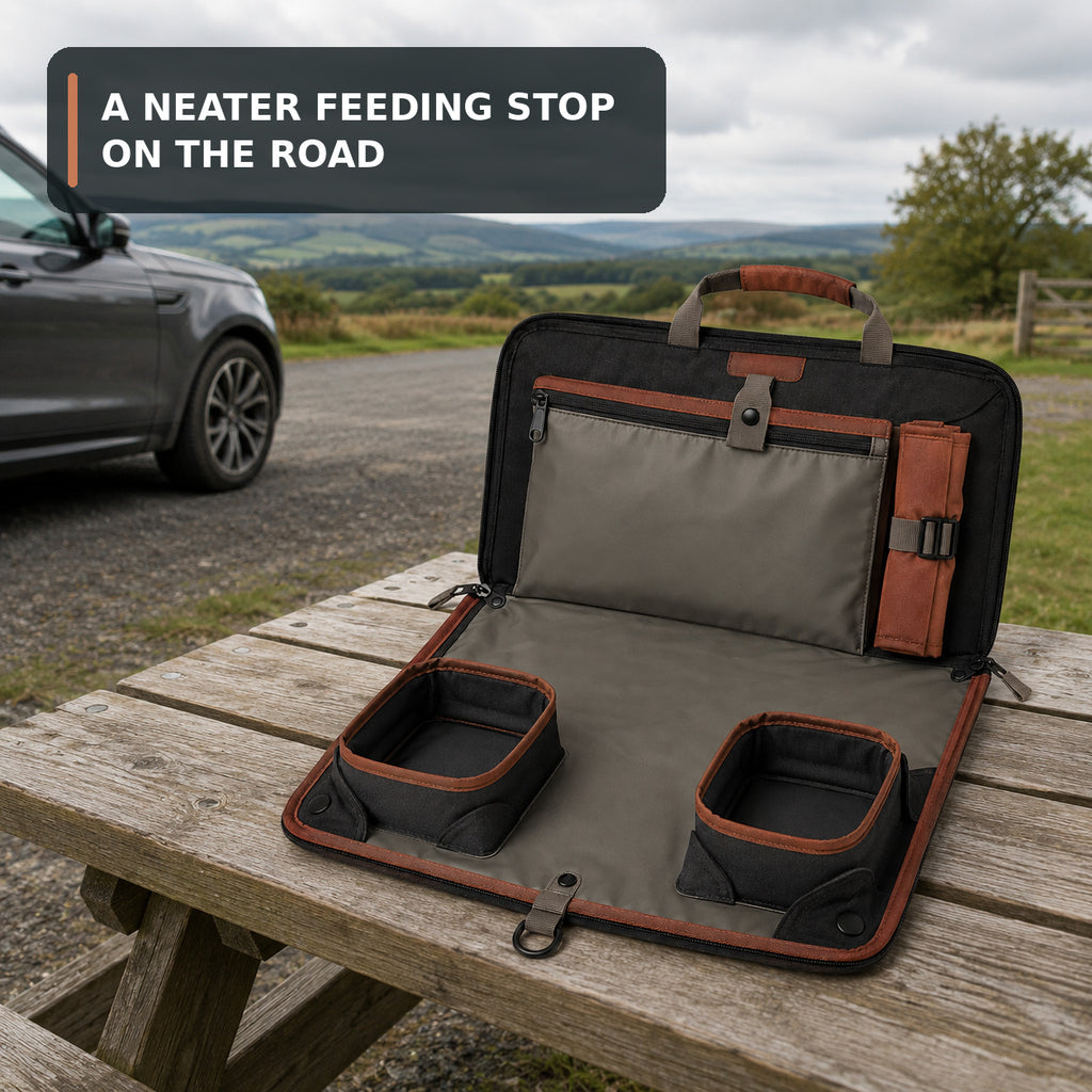 Pet Road-Trip Feeding Folio with Two Collapsible Bowls