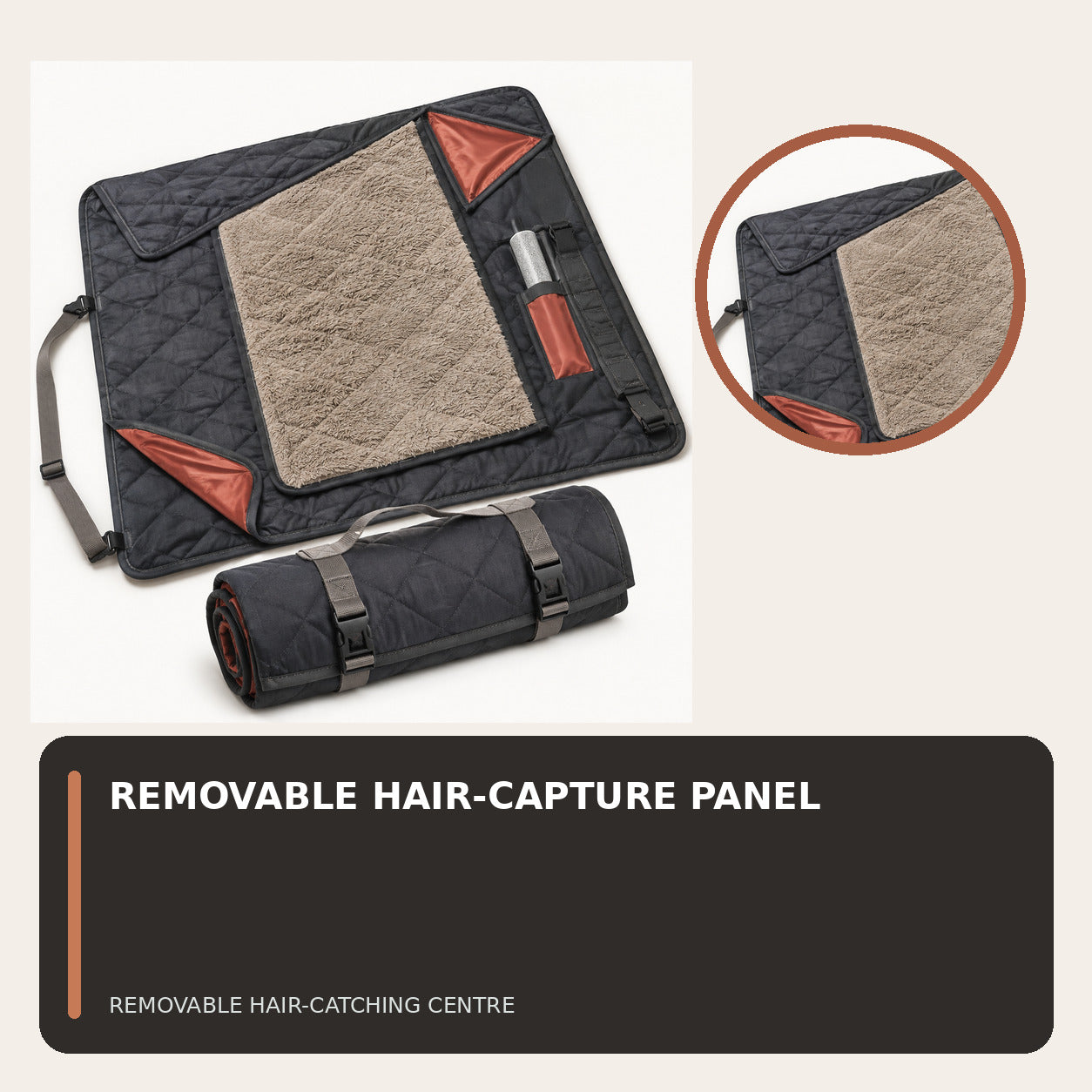Pet-Hair Capture Car Travel Blanket with Removable Centre Panel