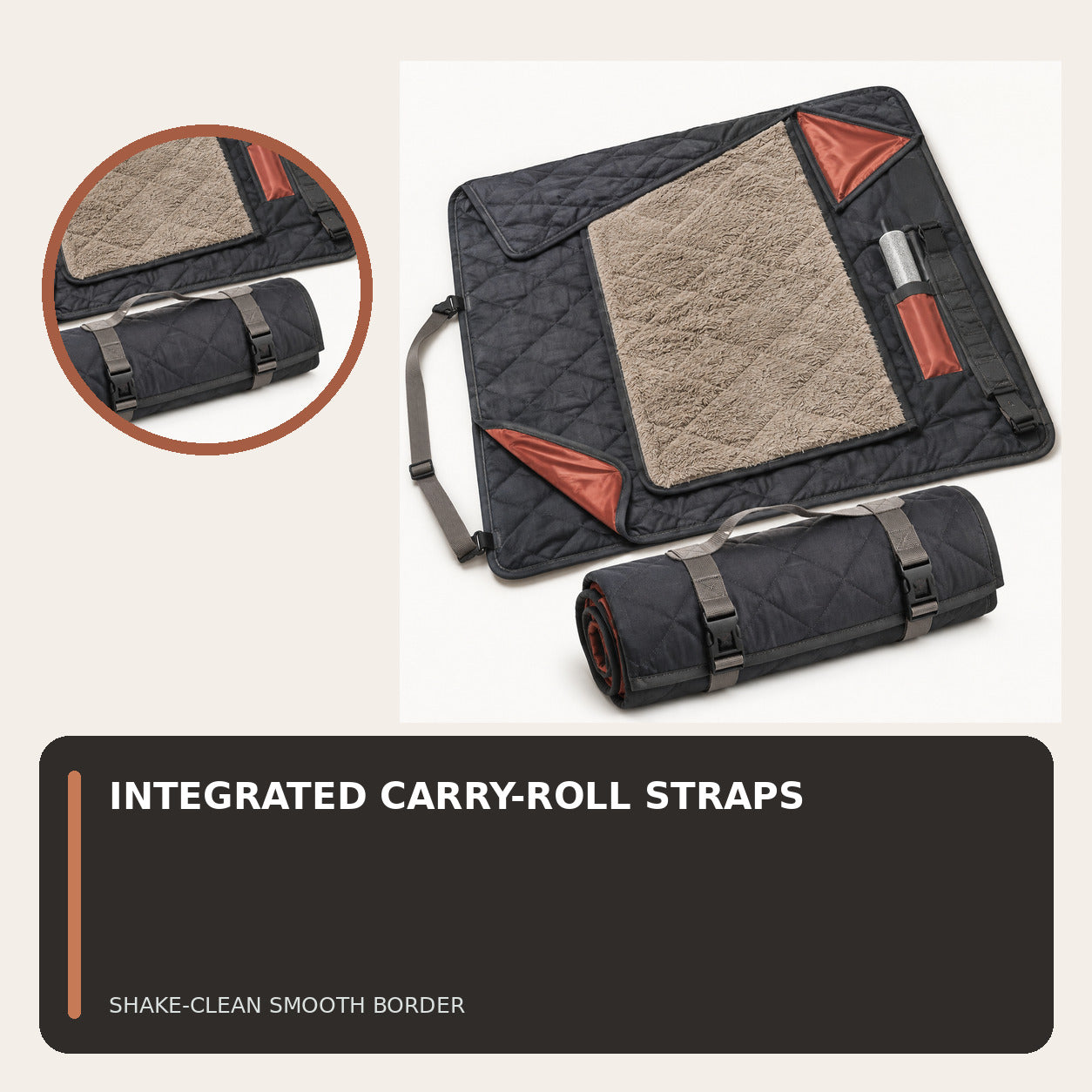 Pet-Hair Capture Car Travel Blanket with Removable Centre Panel