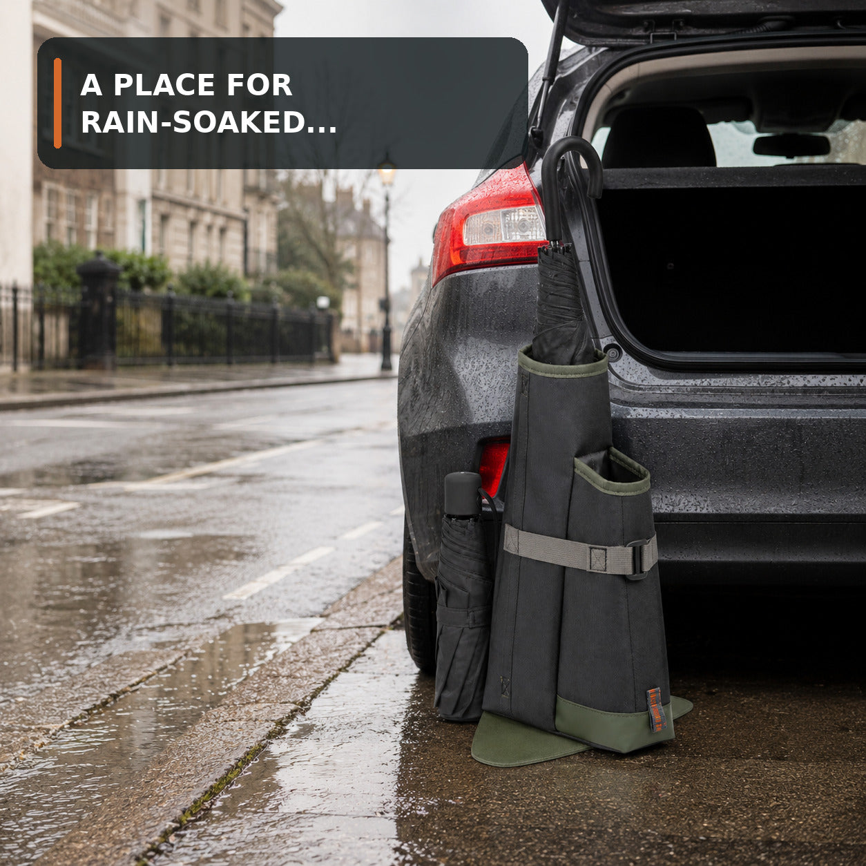 Dual Umbrella Car Boot Dock with Removable Drip Base