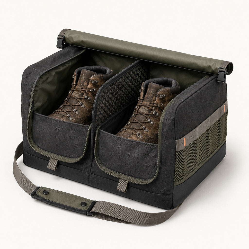 Twin-Compartment Muddy Footwear Carrier for Car Boots