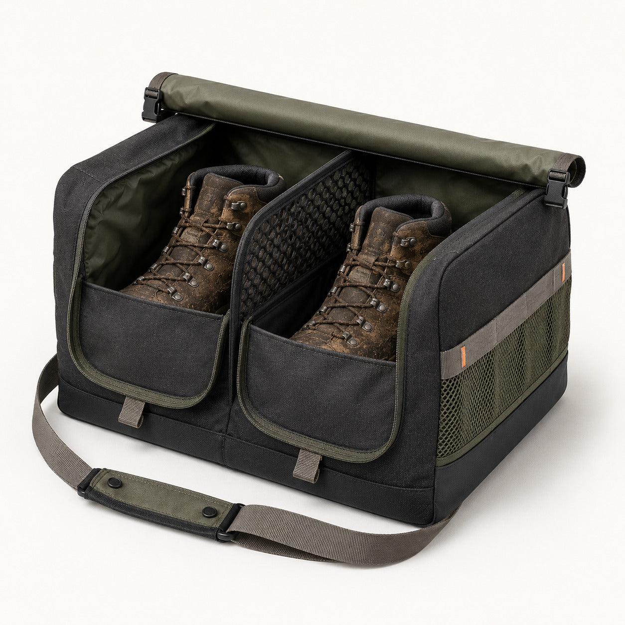 Twin-Compartment Muddy Footwear Carrier for Car Boots