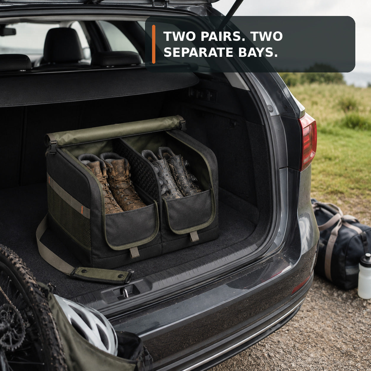 Twin-Compartment Muddy Footwear Carrier for Car Boots