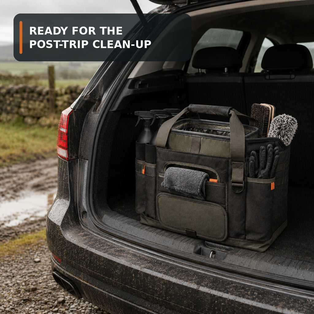 Car Rain Clean-up Caddy with Towel Slot and Kneeling Pad